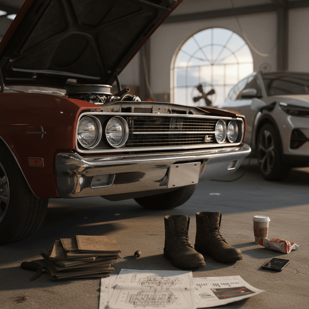 Busy gas station with cars refueling quickly at multiple pumps