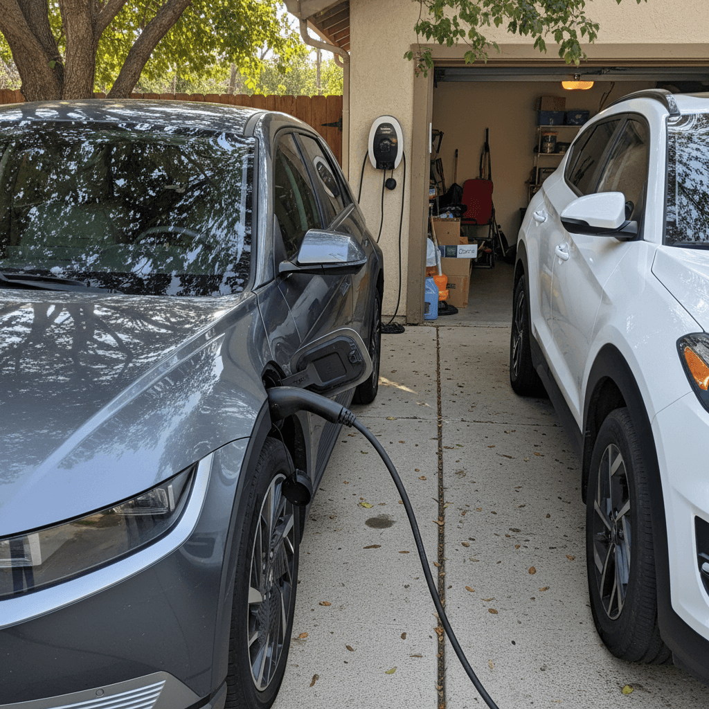 Customer reviewing a used Hyundai IONIQ 5 value report with pricing charts on a tablet
