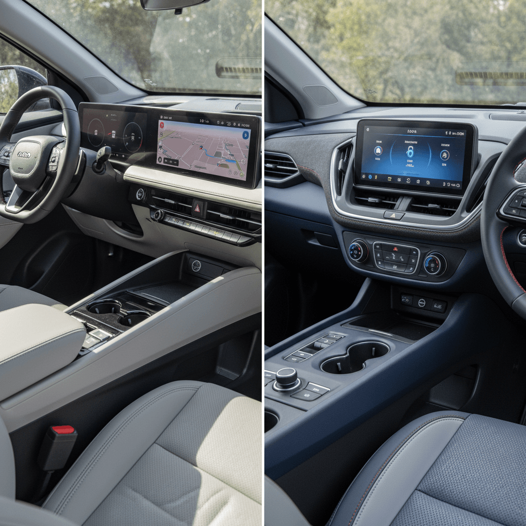 Cargo and cabin layout comparison between Kia EV6 and Volkswagen ID.4 with rear seats folded and upright