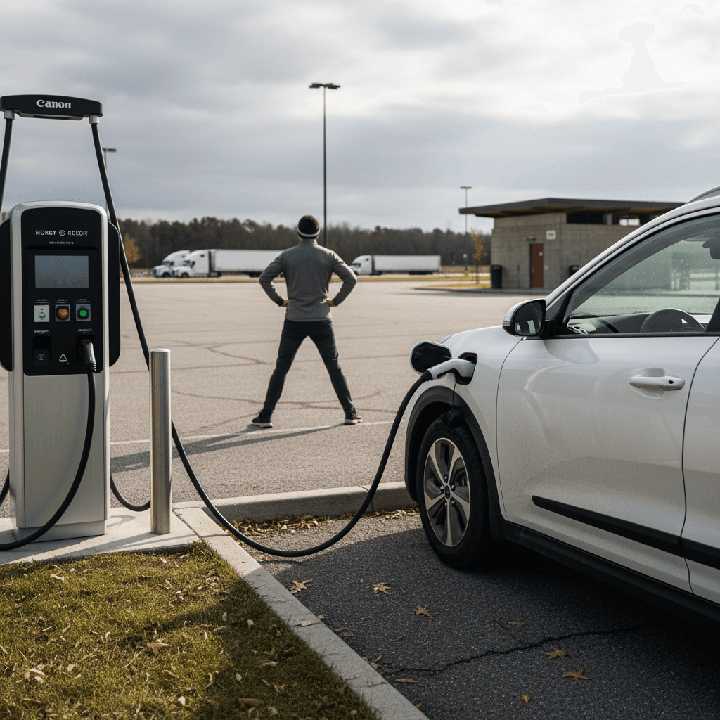 Ford F-150 Lightning instrument cluster displaying a DC fast charging session with state of charge, time remaining, and power level
