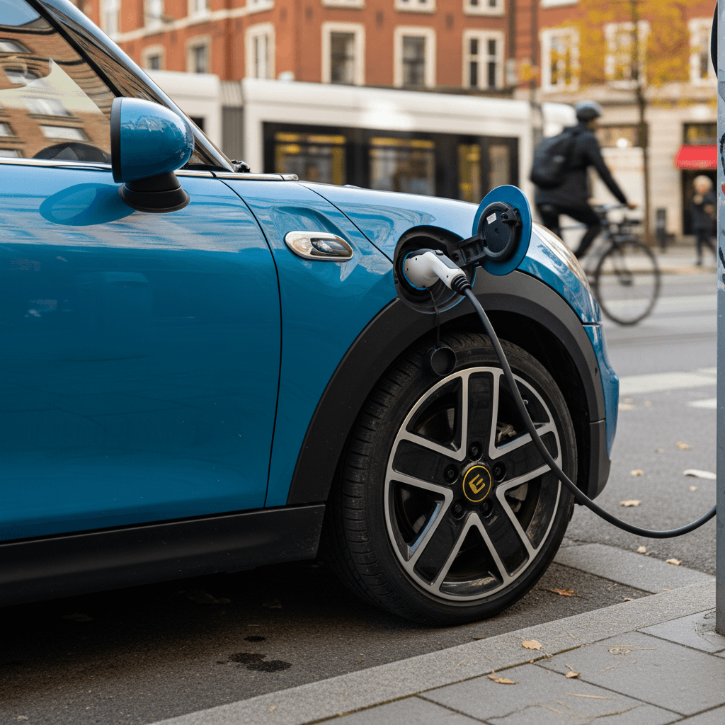 Driver inside a 2023 Mini Cooper SE adjusting drive mode and regenerative braking settings on the dashboard