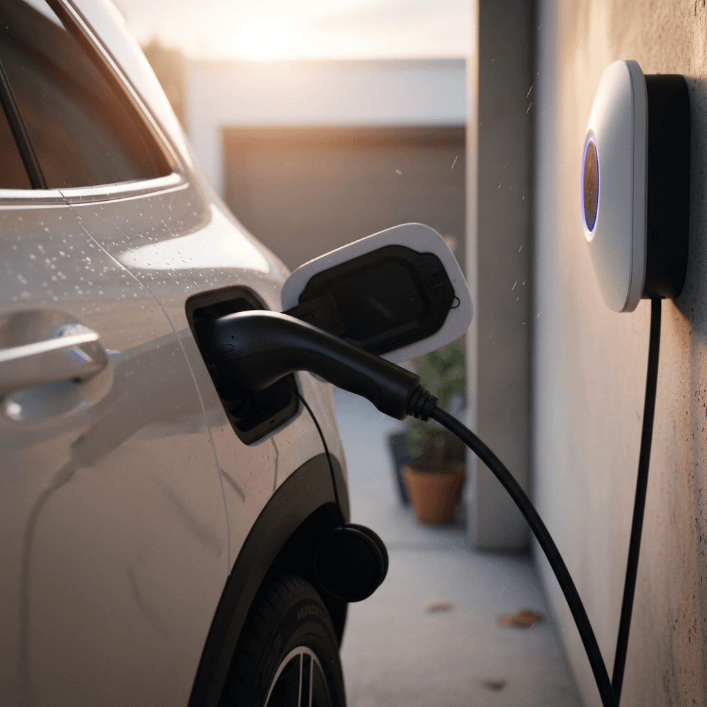 Audi e-tron GT connected to a charger in a service bay while diagnostics are run