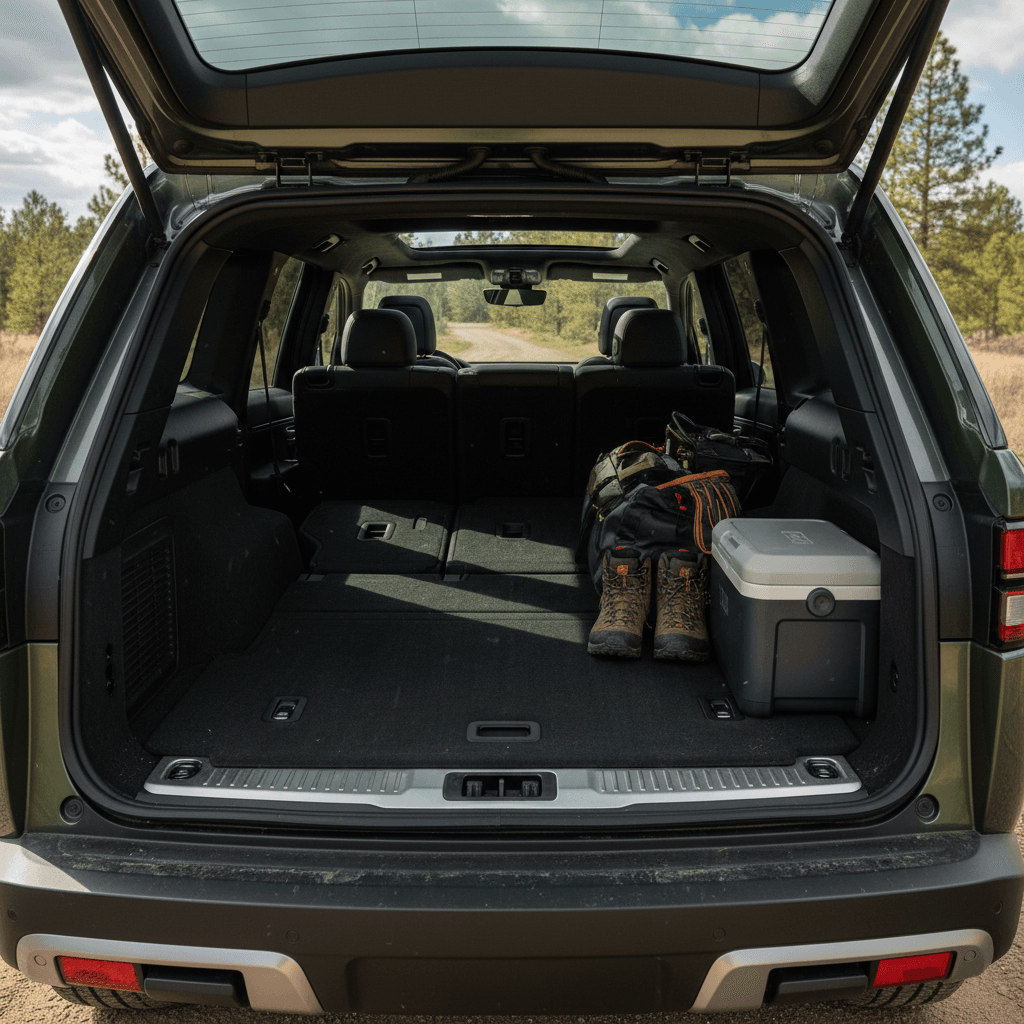 Comparison of Rivian R1S and GMC Hummer EV SUV interiors showing seating layouts and dashboard designs