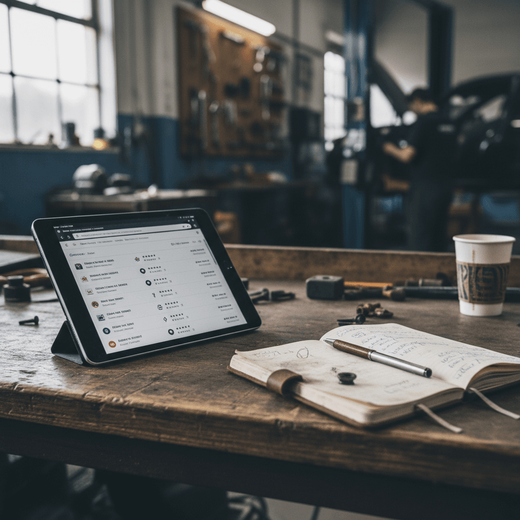 Electric vehicle raised on a lift in a modern repair shop