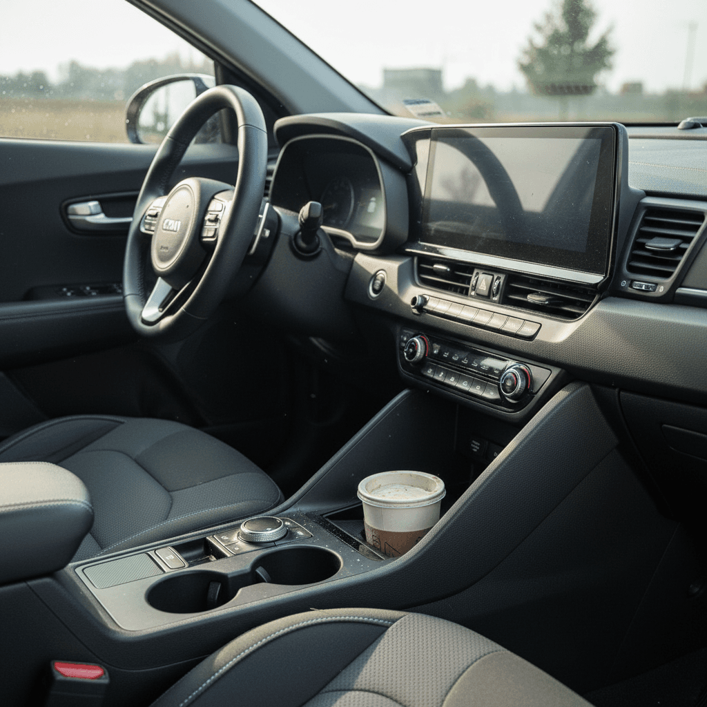 2024 Kia Niro EV charging at a public fast charger, showing front charge port location