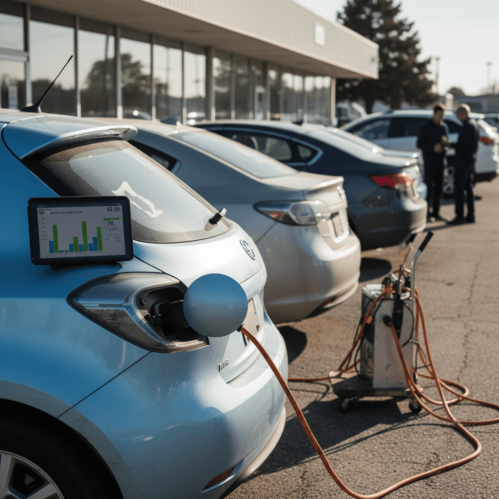 Technician inspecting an EV battery pack removed from a vehicle