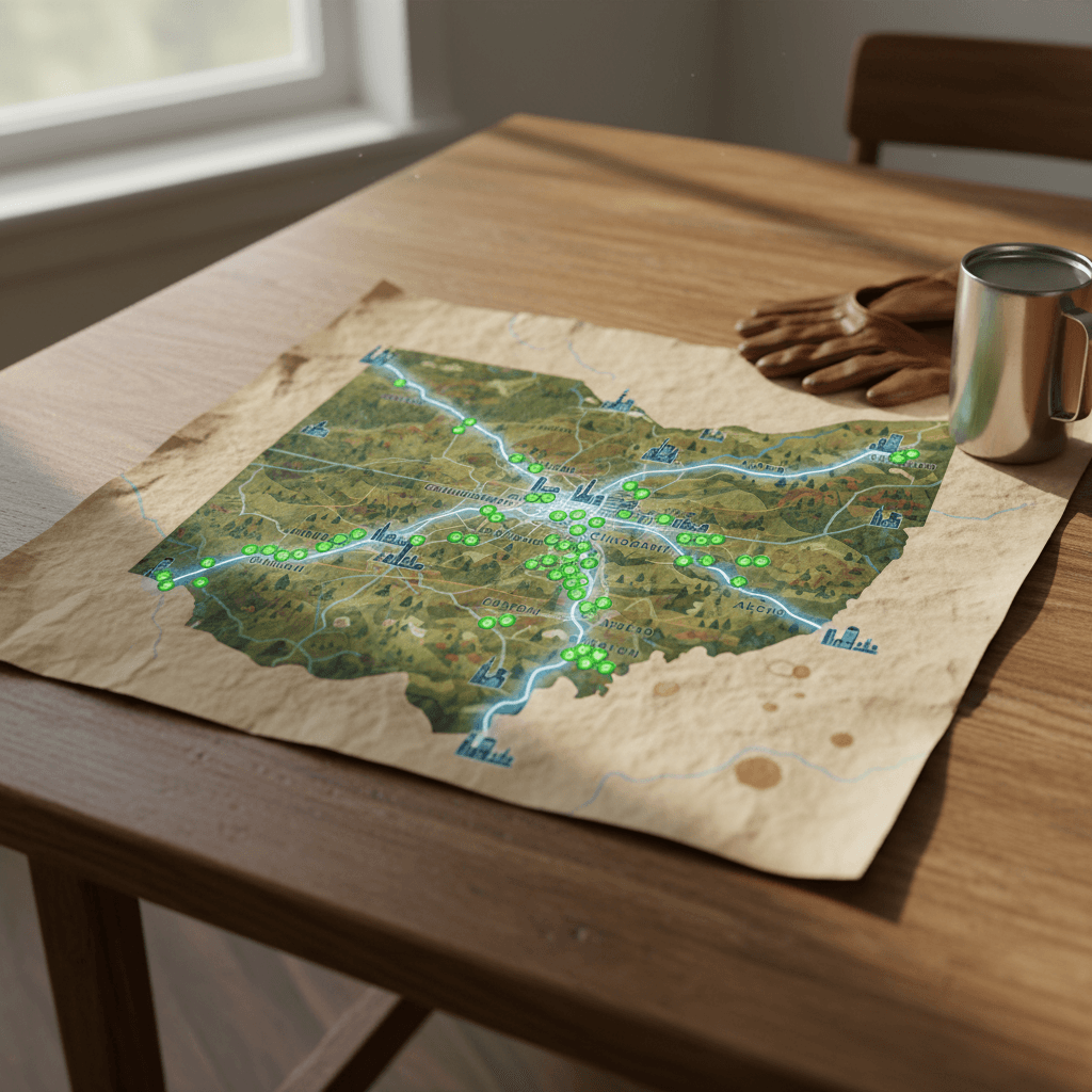 Family with an electric crossover SUV plugged into a highway fast charger while loading luggage for a long road trip