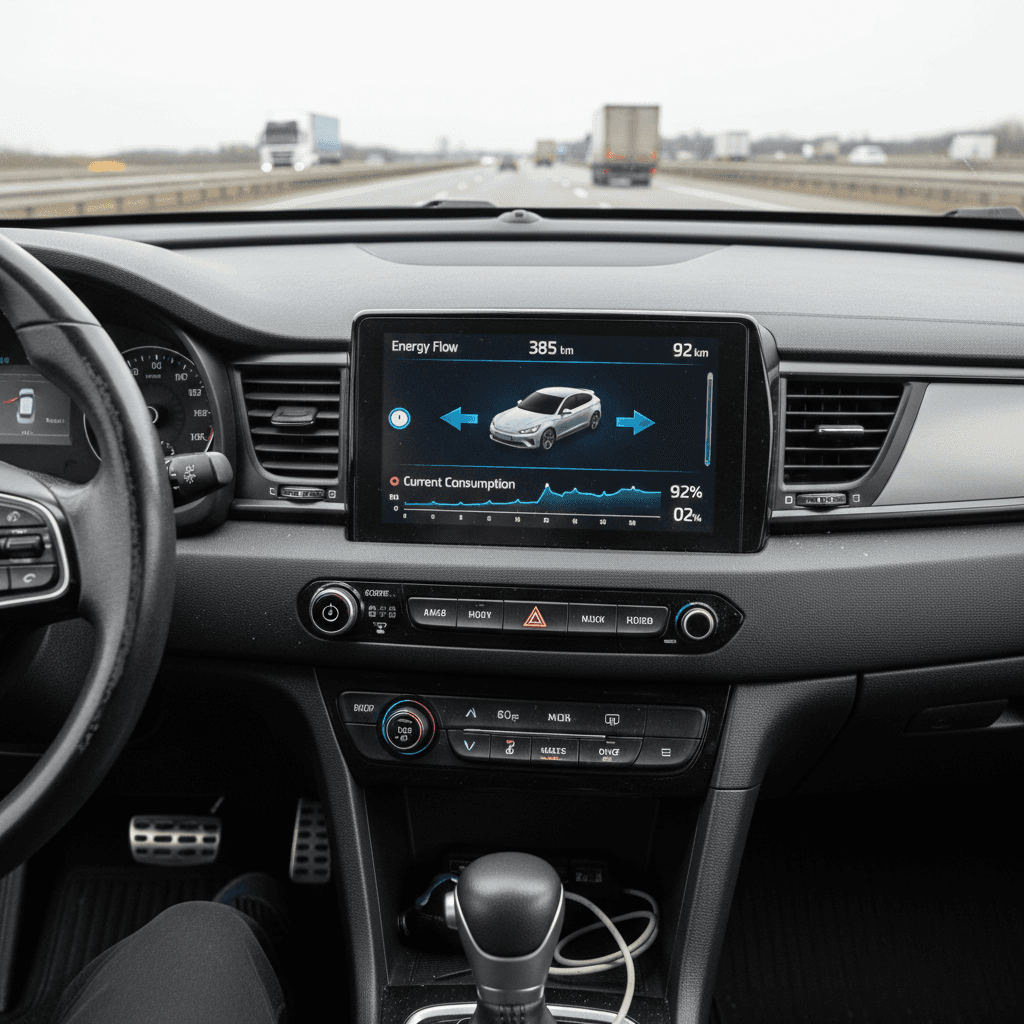 2018 Chevy Bolt EV instrument cluster showing estimated range and energy usage during a highway drive