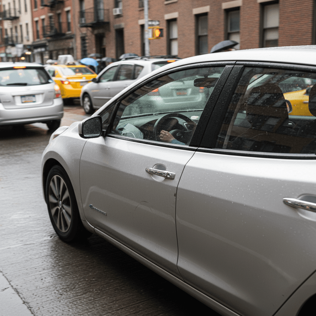 Hybrid car driving efficiently through city traffic with stoplights