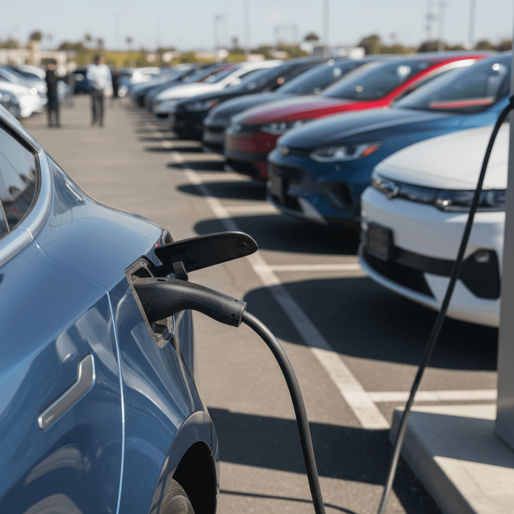 Tesla Model Y driving on a U.S. city street, representing the country’s best-selling EV