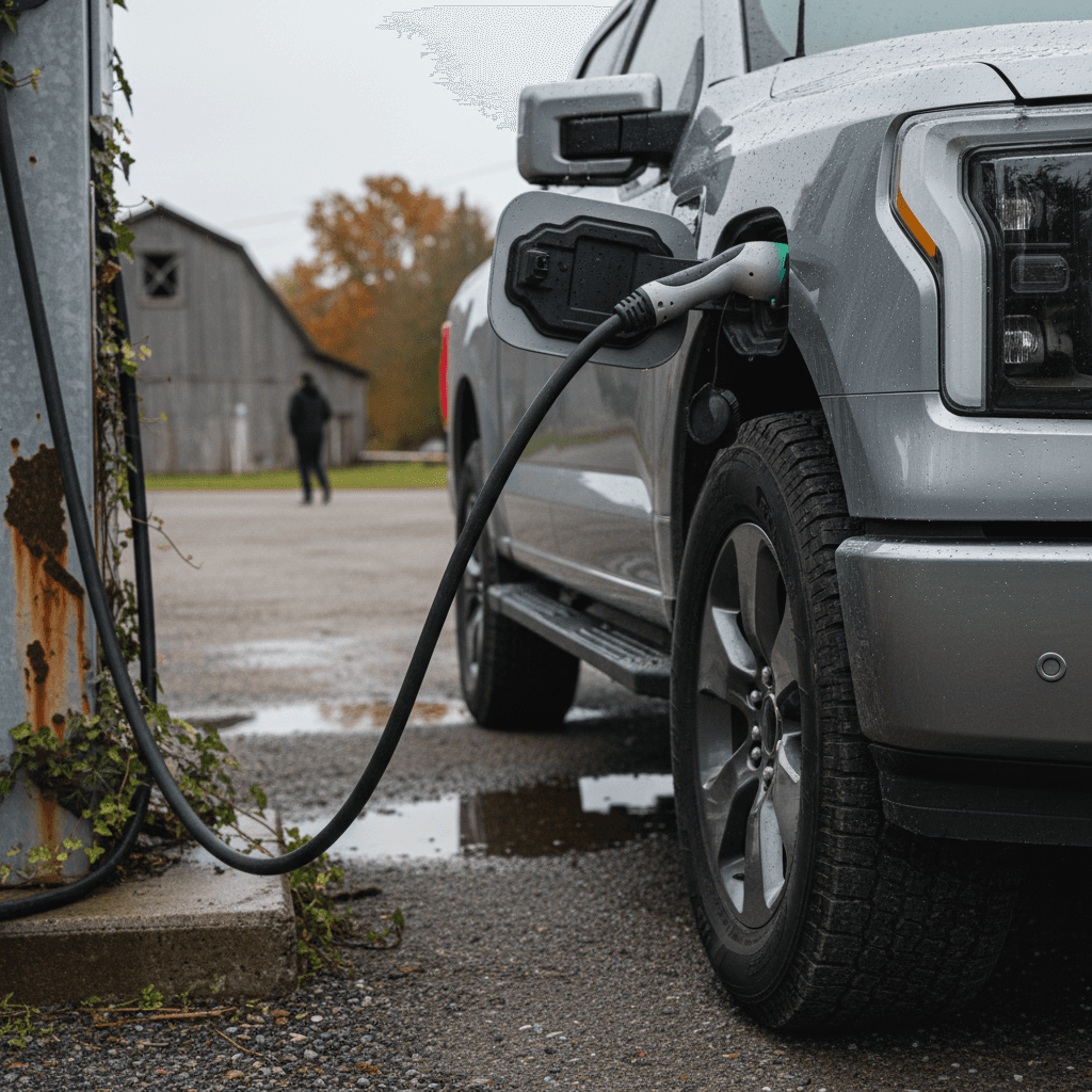 Ford F-150 Lightning electric pickup truck parked outdoors