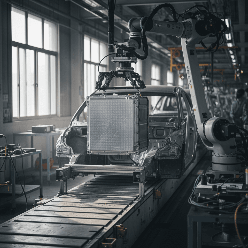 Row of modern electric cars from different manufacturers parked along a city street