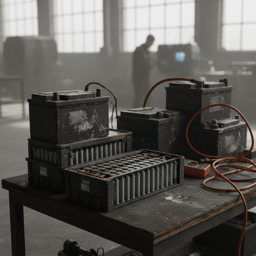 Mechanic performing a load test on a car battery with a multimeter