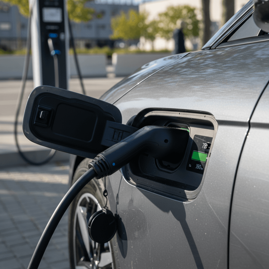 2025 Hyundai IONIQ 5 digital cluster showing state of charge and estimated driving range on an EV road trip