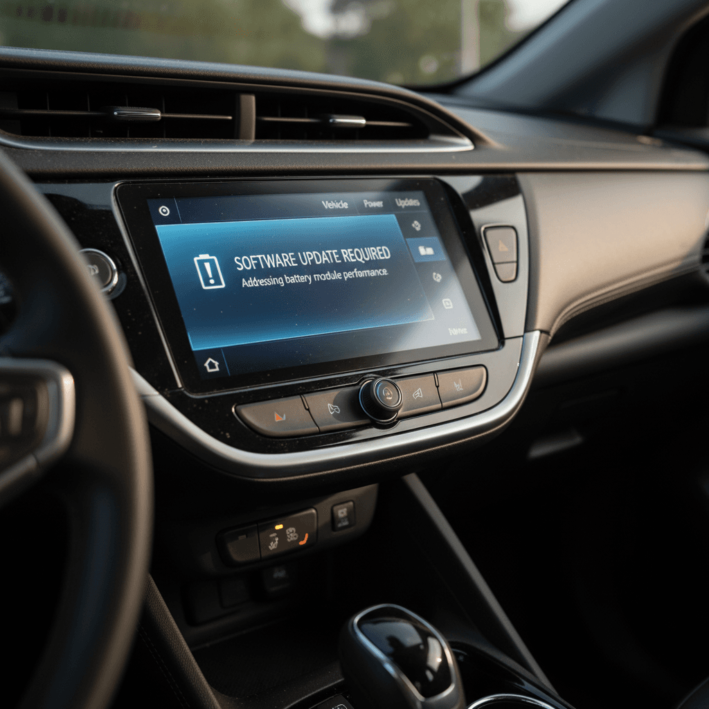 Chevy Bolt EUV interior touchscreen showing software and system information screens, highlighting how owners can check their current software versions.