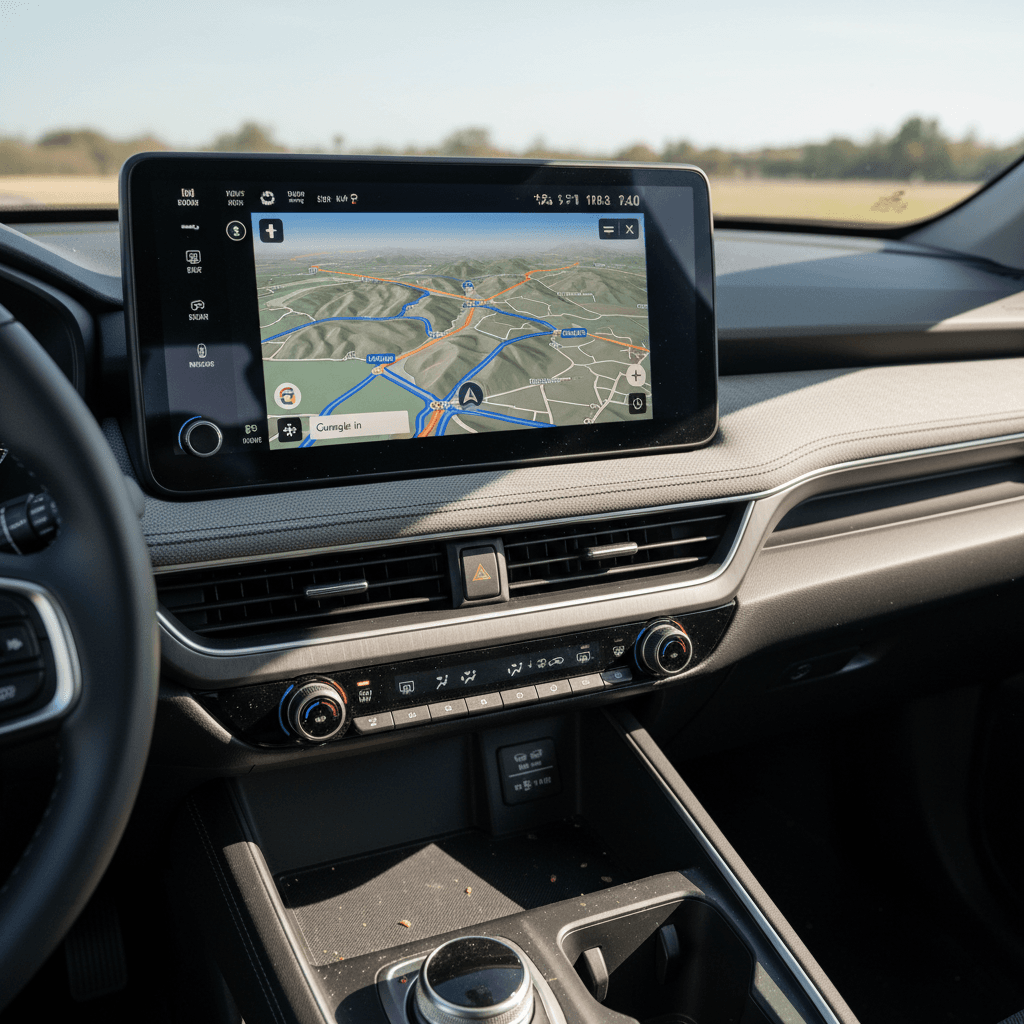 Interior view of 2024 Honda Prologue showing center screen with Google Maps EV route planning and charging stops