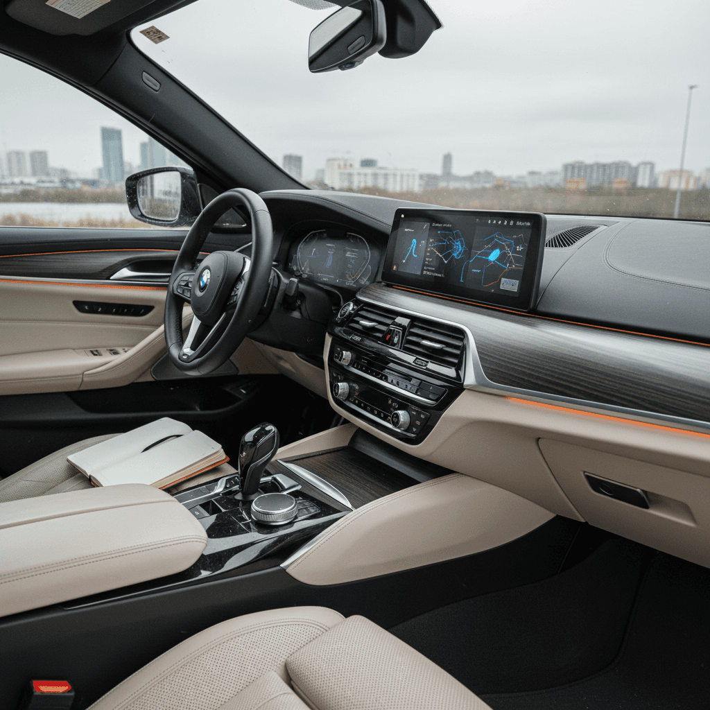 2025 BMW i5 plugged into a DC fast charger at a public charging station