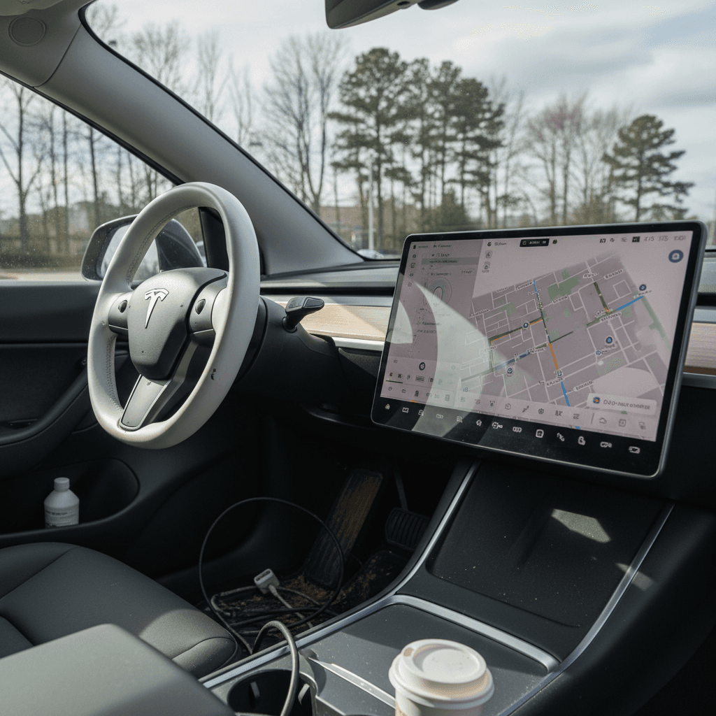 Nissan Leaf plugged into a public charging station in a city parking lot