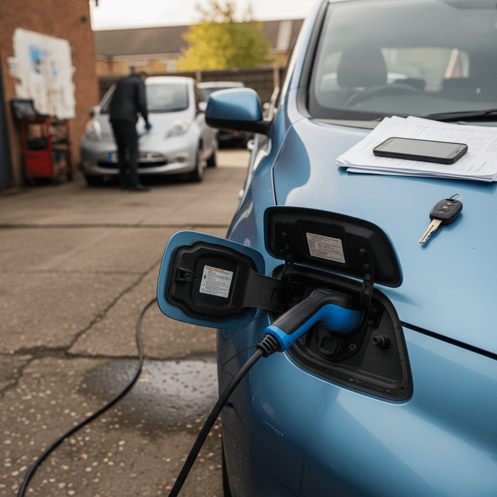 A small hatchback parked on a city street, representing 2nd hand small cars for urban driving