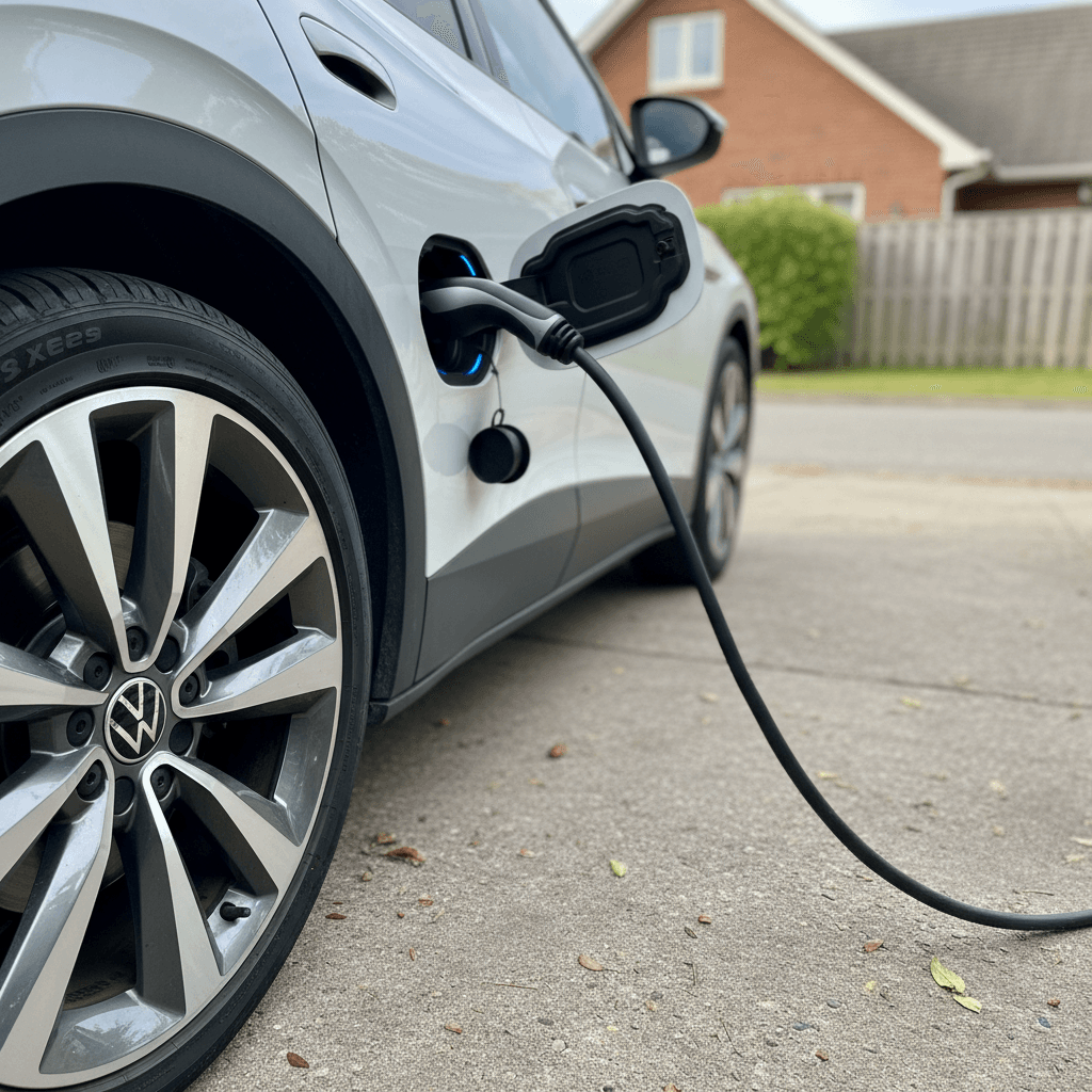Seller showing a battery health report on a tablet next to a Volvo XC40 Recharge