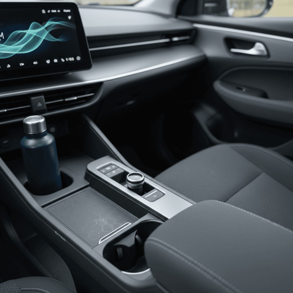 A compact affordable SUV driving through a modern city street