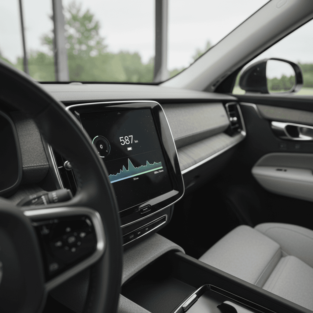 Audi Q8 e-tron charging at a DC fast charger with charging station screen showing power and state of charge