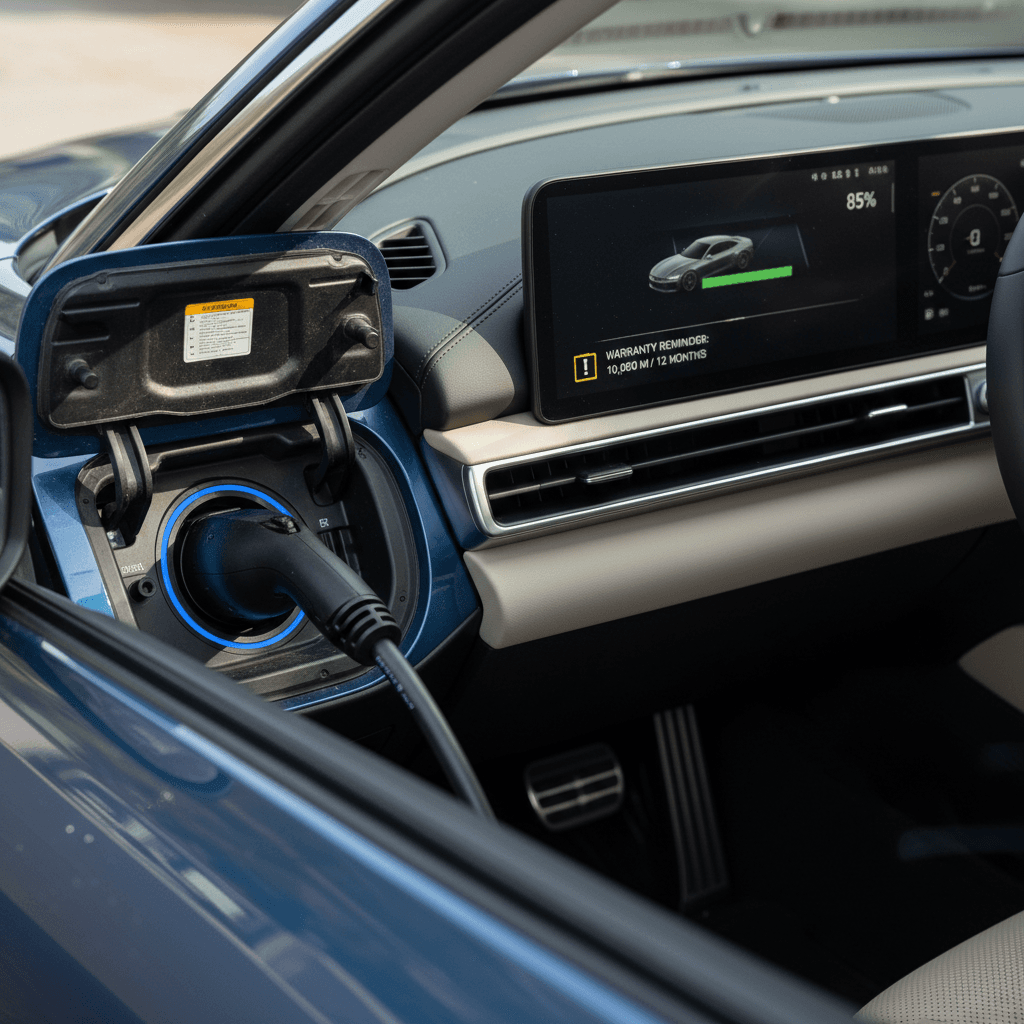 Genesis GV60 charge port and digital cluster, ideal for discussing EV battery and warranty coverage