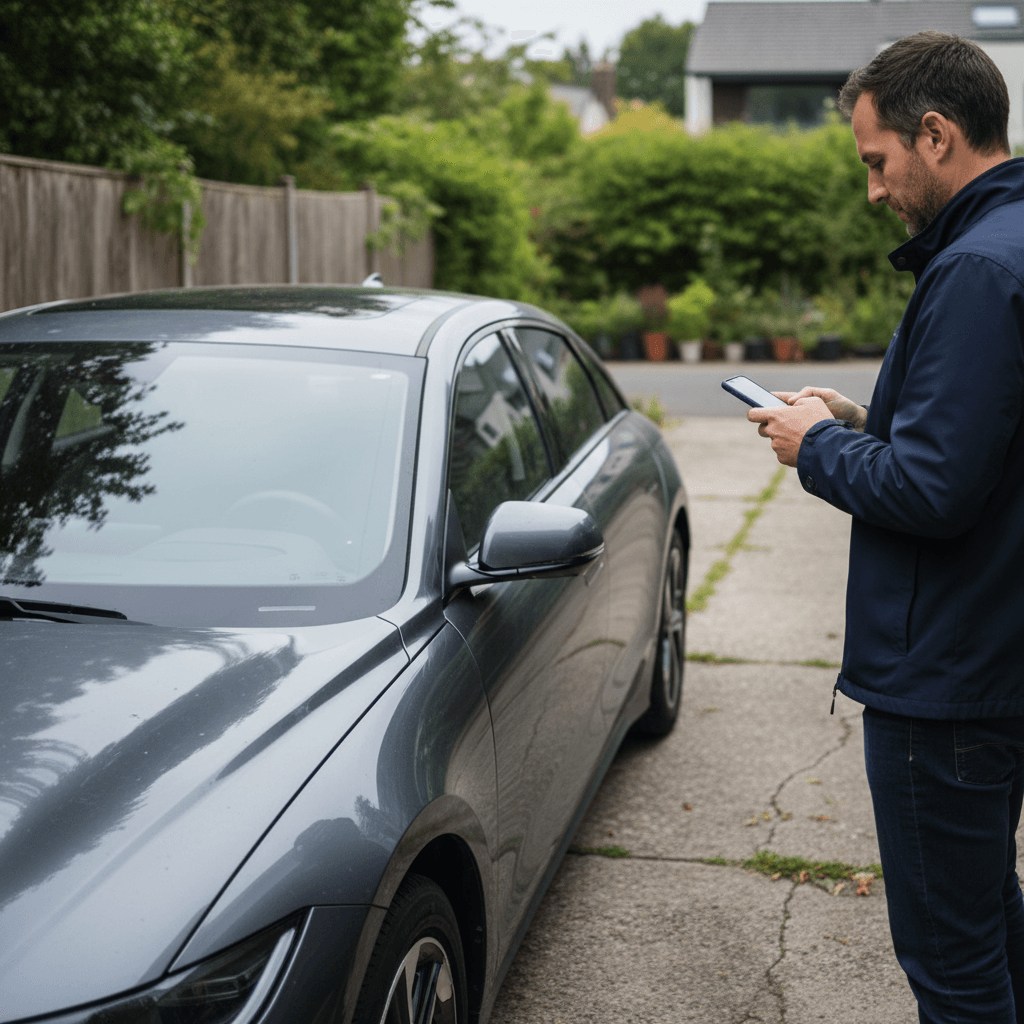 Tablet displaying used electric vehicle valuation data next to a pricing worksheet