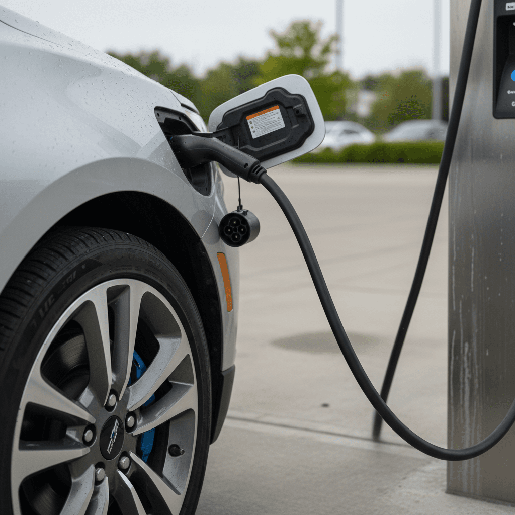 Mazda MX-30 charging on a Level 2 home wallbox in a modern residential garage