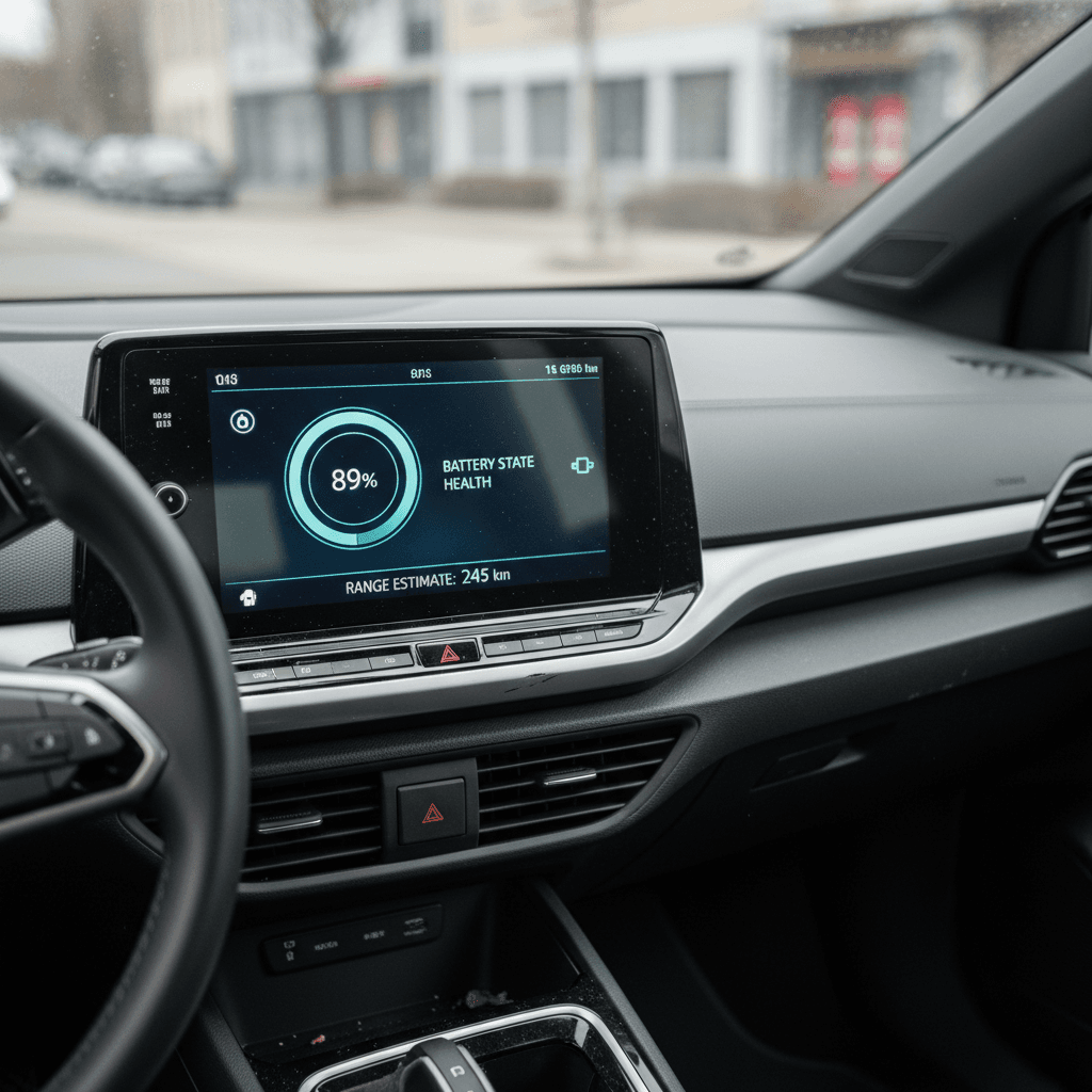Volkswagen ID.4 digital instrument cluster displaying battery state of charge and estimated driving range