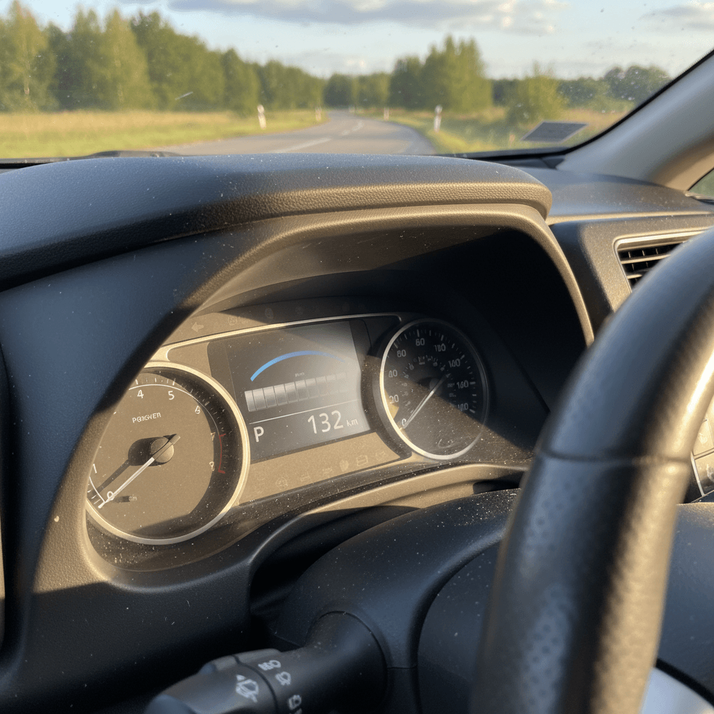 2018 Nissan Leaf dashboard showing state of charge and estimated range while driving on a cool day