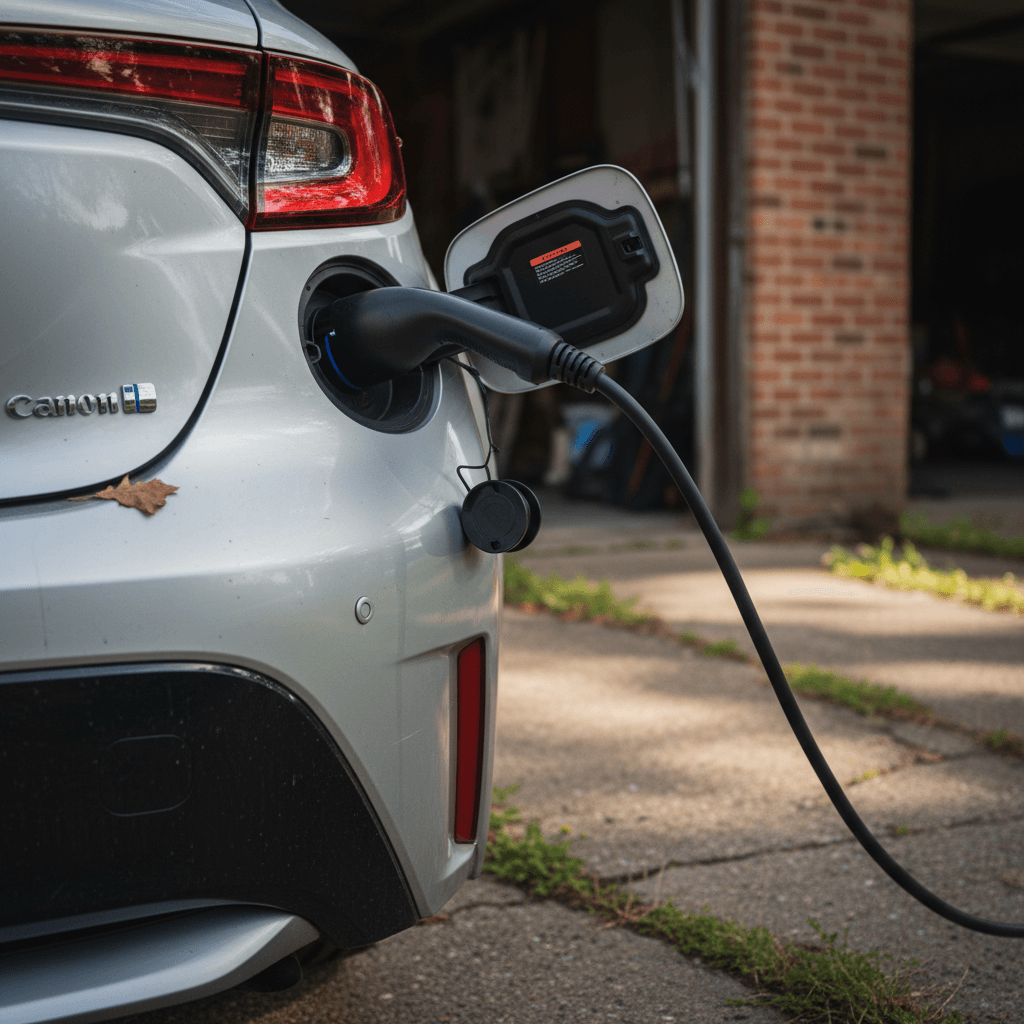 Row of used Toyota Corolla sedans parked on a dealership lot for sale