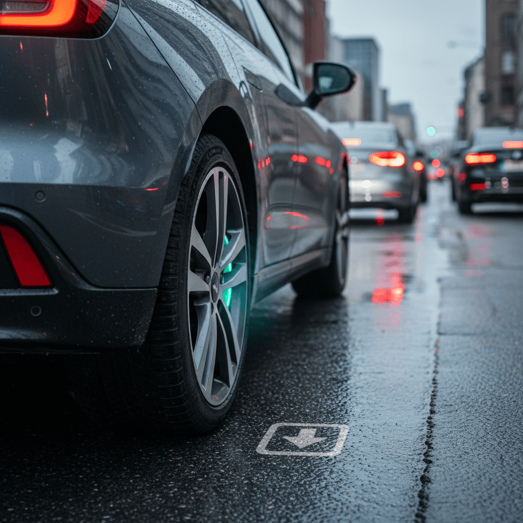 Electric car driving in city traffic where regenerative braking can frequently recover energy