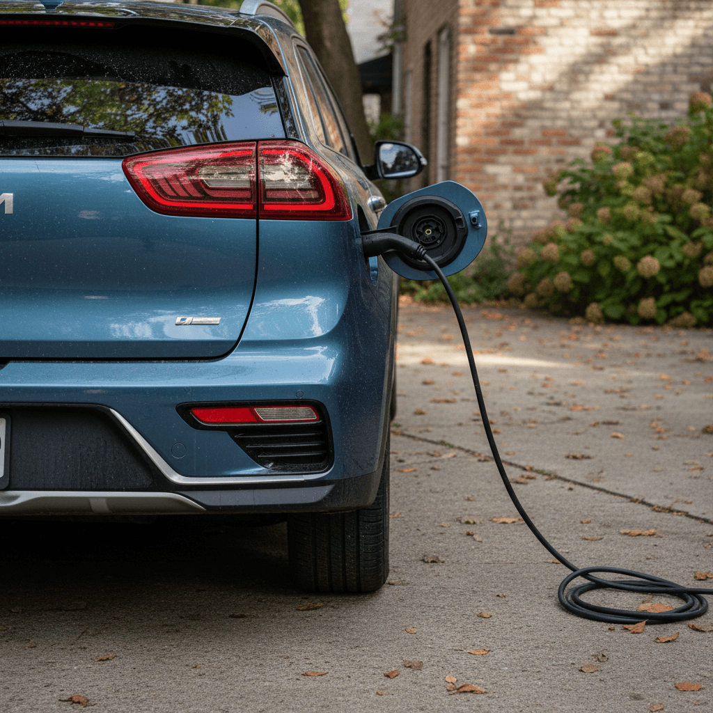 2023 BMW iX plugged into a home wallbox charger in a modern garage