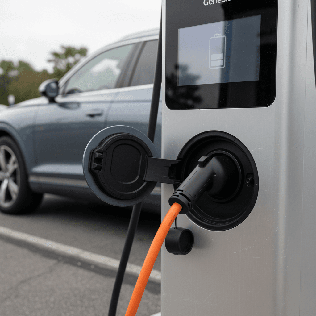 Close-up of a Mini Cooper Electric digital cluster showing state of charge and estimated range on a battery icon