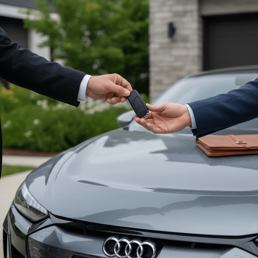 Audi e-tron GT parked in a driveway after detailing, ready for private sale photos