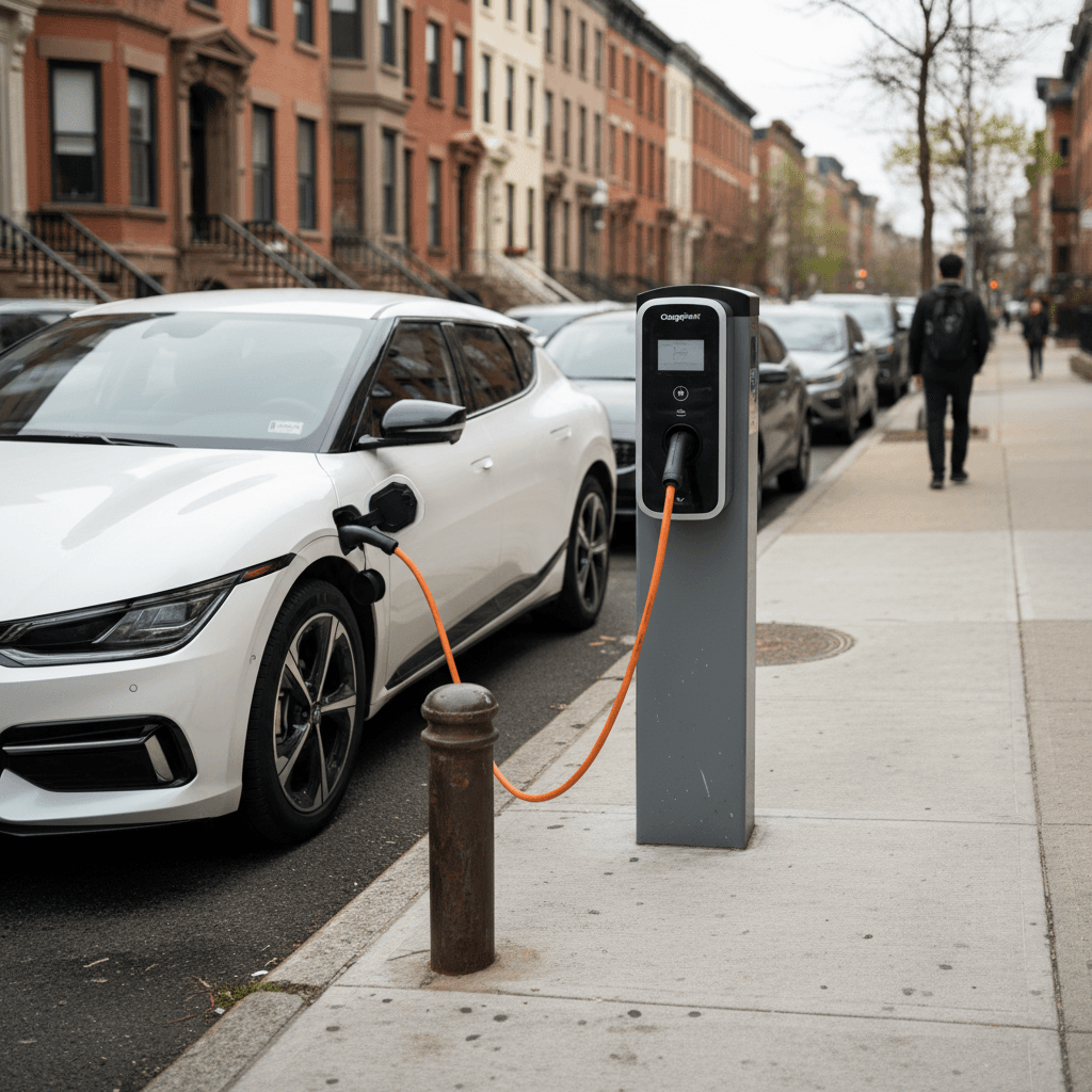 Simple diagram illustrating EV charger types and charging power in kW for Level 1, Level 2, and DC fast charging