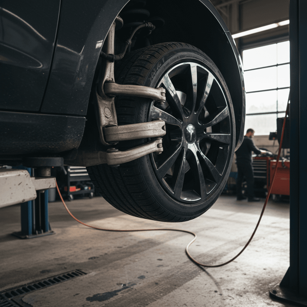 2025 Tesla Model 3 plugged into a home wall charger in a suburban driveway