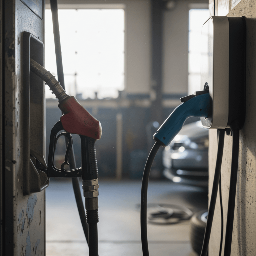 Driver refueling a gas car at a gas station pump