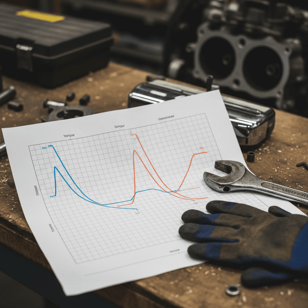 Chart comparing relatively flat EV torque curve from zero rpm to midrange versus a peaky gasoline engine torque curve