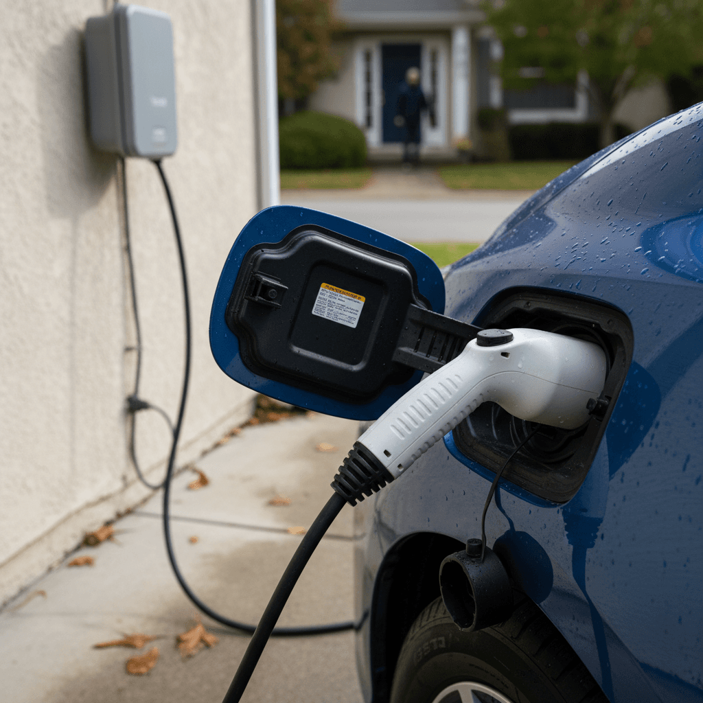 Recharged advisor reviewing a battery health report on a tablet beside a used electric car in a bright showroom